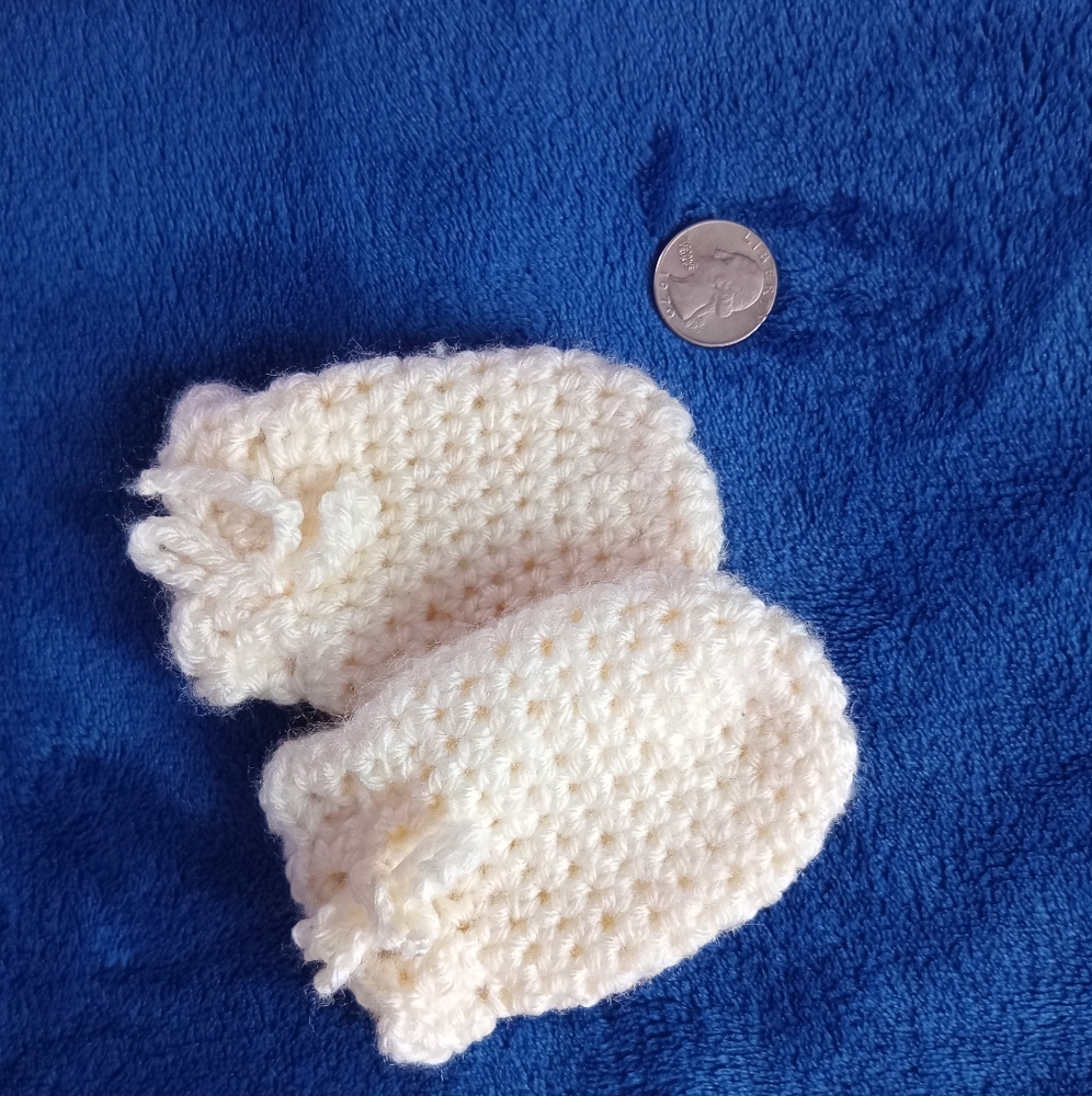 Handmade Cream Crochet Baby Mittens